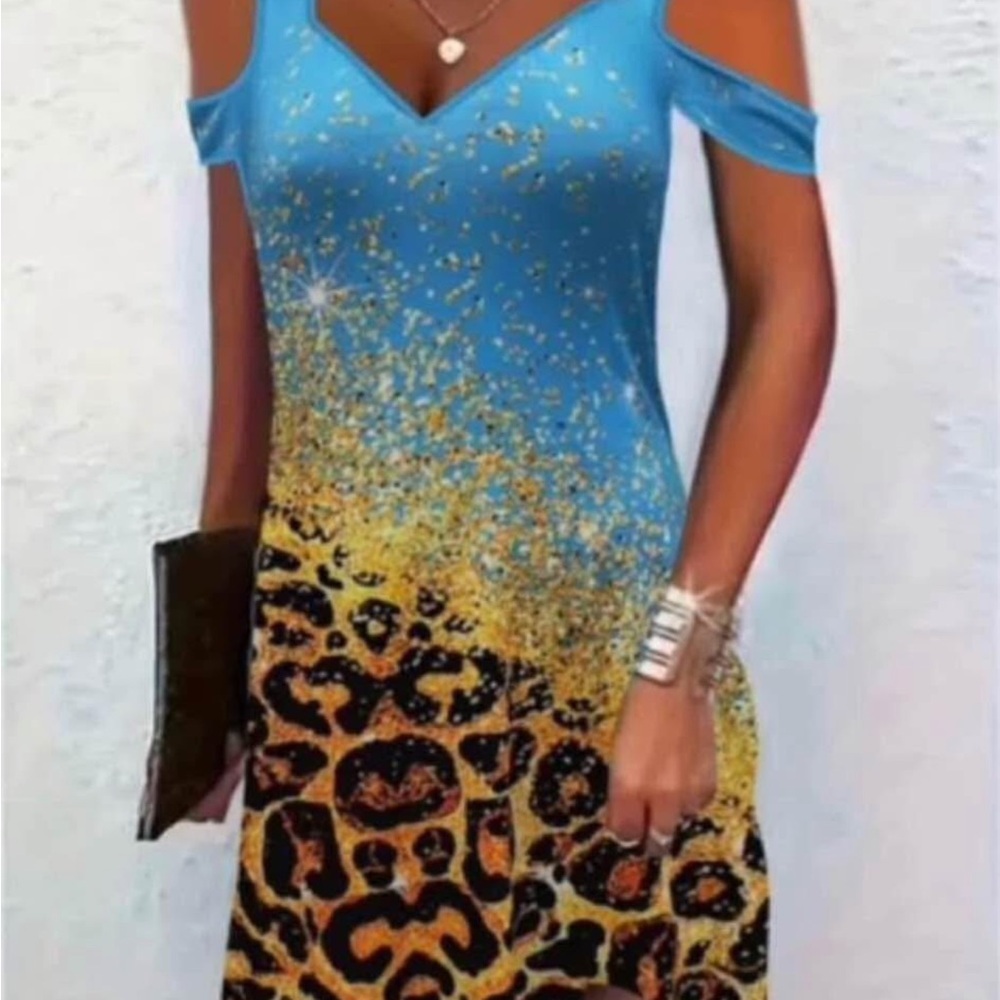 Blue and Gold Off-Shoulder Dress size 1X